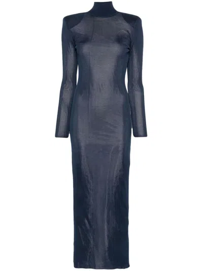 SELF-PORTRAIT LONG SEMI-TRANSPARENT BLUE DRESS