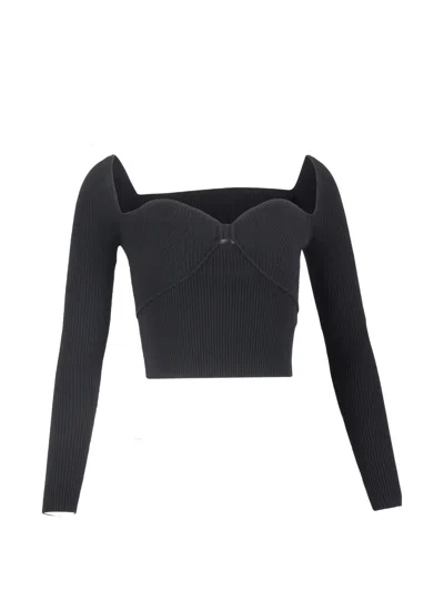Pre-owned Self-portrait Long-sleeve Cropped Top In Black