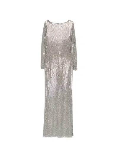 Self-portrait Long-sleeve Embellished Maxi Dress In Silver