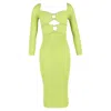 Self-portrait Long-sleeve Knitted Dress In Green Viscose In Green