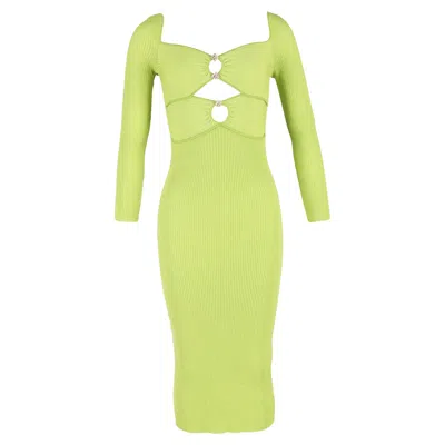 Self-portrait Long-sleeve Knitted Dress In Green Viscose
