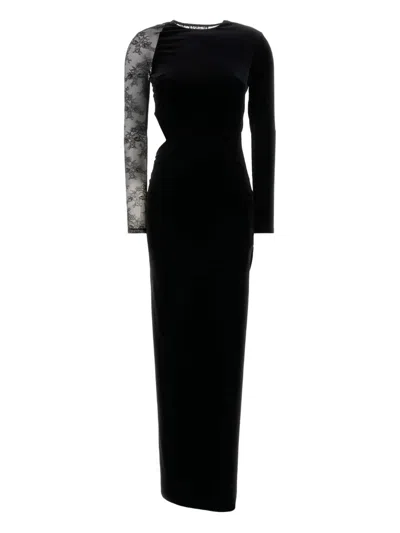 Self-portrait Long-sleeve Maxi Dress In Black
