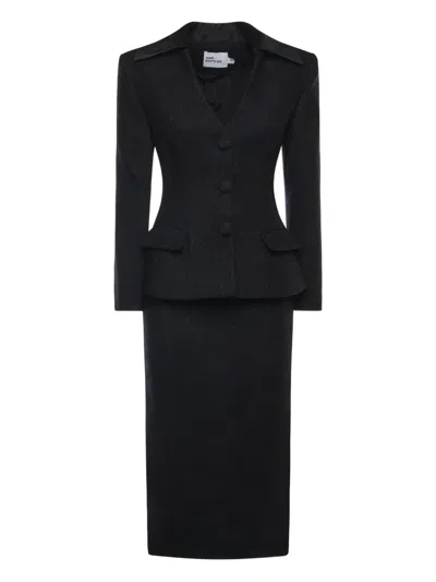 Self-portrait Long-sleeve Midi Dress In Black