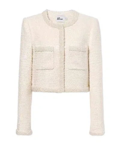 Self-portrait Boucle Jacket With Pearls In Neutrals