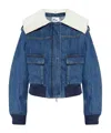 Self-portrait Womens Detachable-collar Ribbed-trim Denim Jacket Blue In Blue