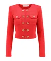 Self-portrait Self Portrait Short Knitted Cardigan With Heart-shaped Buttons Women In Red