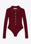Self-portrait Self Portrait Women Burgundy Viscose Knit Long-sleeved Bodysuit In Red