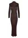 Self-portrait Long Viscose Knit Dress In Brown