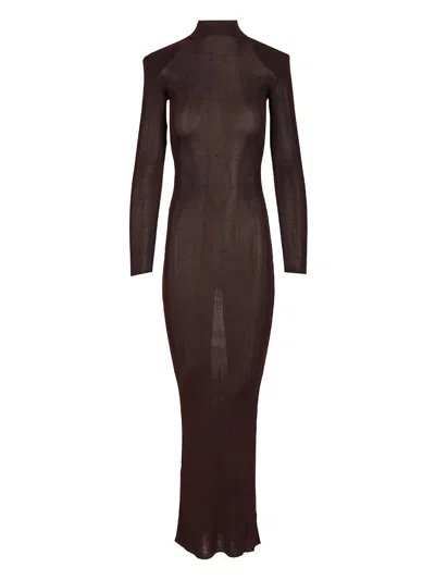 Self-portrait Long Viscose Knit Dress Dresses Brown