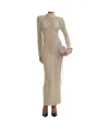 Self-portrait Ribbed Lurex Knit Turtleneck Maxi Dress In Nude