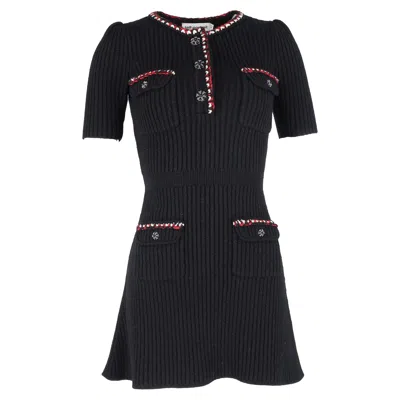 Self-portrait Self Portrait Lurex Contrast Trim Mini Dress In Black Cotton