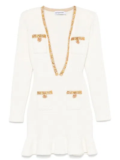 Self-portrait Lurex-detail Knitted Mini Dress In Nude