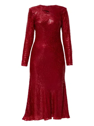 Self-portrait Lurex-detail Silk Dress In Red