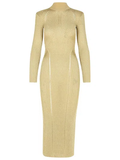 Self-portrait Lurex Knitted Maxi Dress In Gold