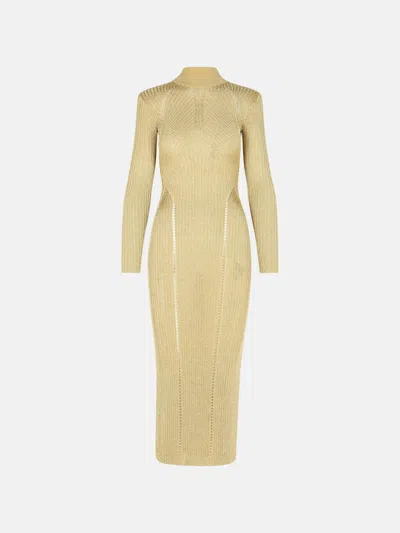 Self-portrait 'lurex' Dress In Beige Viscose Blend In Gold