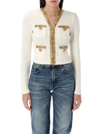 Self-portrait Cardigan With Rhinestones Profiles In Neutral