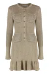 Self-portrait Short Lurex Knit Dress Dresses Gold In Brown