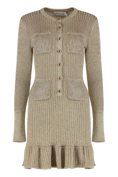 Self-portrait Lurex Knit Dress In Gold