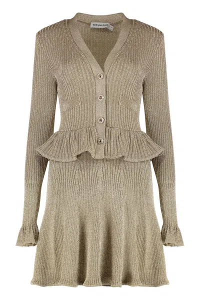 Self-portrait Lurex Knit Dress In Nude