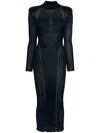 Self-portrait Ribbed Lurex Knit Turtleneck Maxi Dress In 蓝色