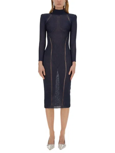 Self-portrait Lurex Knit Midi Dress In Blue
