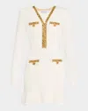 Self-portrait Cream Knit Lurex Trim Mini Dress In Beige