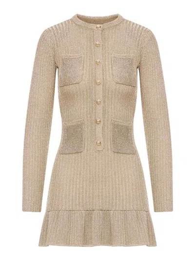 Self-portrait Lurex Knit Mini Dress In Brown
