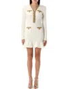 Self-portrait Cream Knit Lurex Trim Mini Dress In Cream