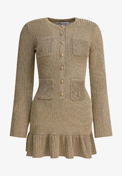 Self-portrait Lurex Knit Mini Dress In Neutral
