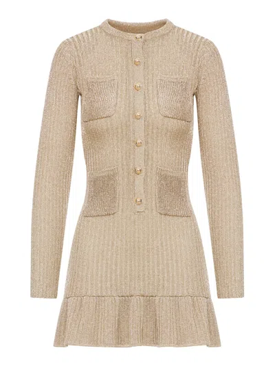 Self-portrait Lurex Knit Mini Dress In Brown
