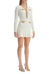 Self-portrait Cream Knit Lurex Trim Mini Dress In White