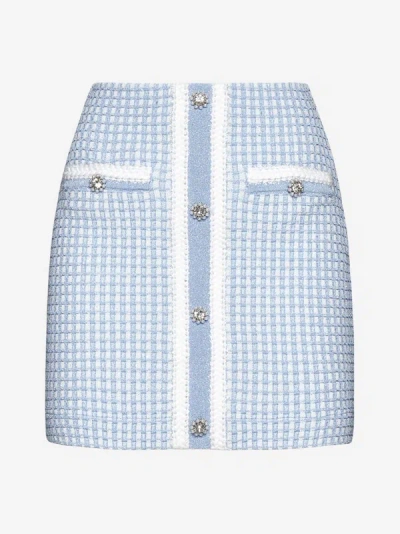 Self-portrait Checked Metallic Mini Skirt In Light Blue