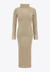 Self-portrait Ribbed Lurex Knit Turtleneck Maxi Dress