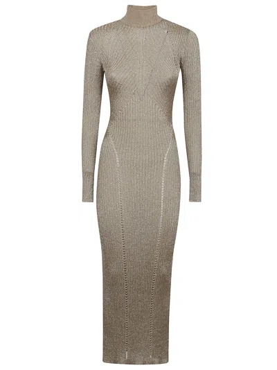 Self-portrait Lurex Knitted Maxi Dress In Gold