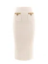 Self-portrait Cream Knit Lurex Trim Midi Skirt In Beige