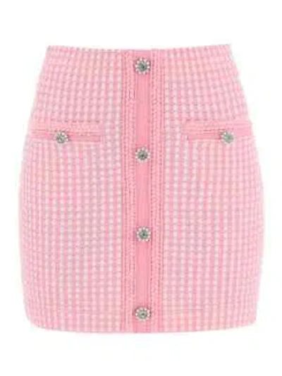 Pre-owned Self-portrait Lurex Knitted Mini Skirt With Diamanté Buttons In Pink