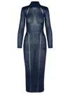 Self-portrait Ribbed Lurex Knit Turtleneck Maxi Dress In Blue
