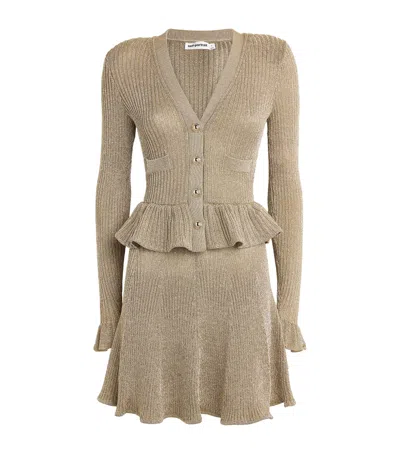 Self-portrait Lurex Peplum Mini Dress In Gold