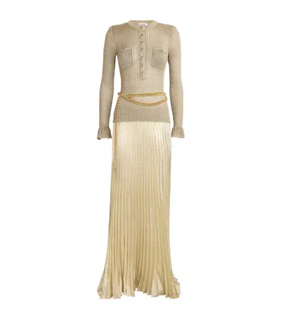 Self-portrait Lurex Ribbed Maxi Dress In Gold