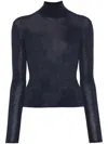 Self-portrait Fitted Navy Viscose Knit Top In Blue