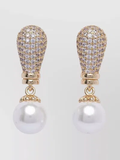 Self-portrait Crystal Pearl Earrings In Gold