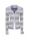 Self-portrait Self Portrait Women Grey Ribbed Knit Striped Cardigan In Multi