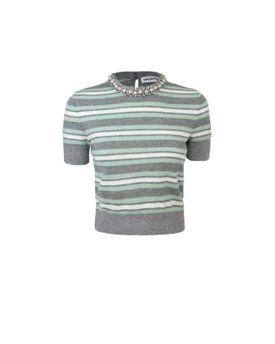 SELF-PORTRAIT GRAY STRIPED CRYSTAL TRIM JERSEY