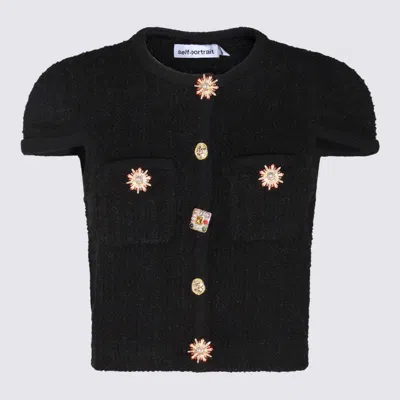 Self-portrait Crystal Embellished-buttons Cardigan In Black