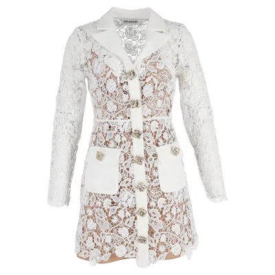 Self-portrait Magnolia Collared Lace Mini Dress In White Polyester