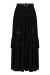 Self-portrait Lace-trimmed Polka-dot Chiffon Maxi Skirt In Black