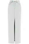Self-portrait Bleached Effect Denim Maxi Skirt With Frontal Split In White (light Blue)