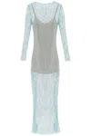 Self-portrait Multicolor Crystal Embellished Fishnet Dress In Celeste