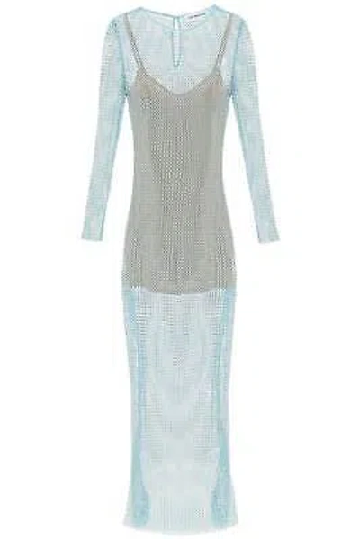 Pre-owned Self-portrait Maxi Dress In Fishnet With Rhinestones In Green (light Blue)