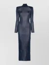 Self-portrait Ribbed Lurex Knit Turtleneck Maxi Dress In Grey